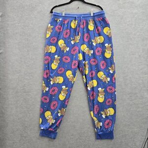 Mad Engine Men Sleepwear L Blue Pajama Pants Graphic Print Homer Simpson Donut